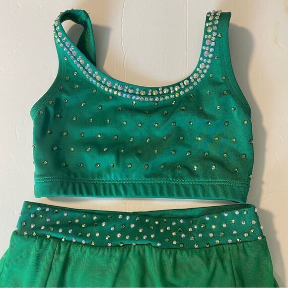 The Line up solo dance custom costume kelly green 2 piece maxi skirt leotard 10 - Picture 7 of 15